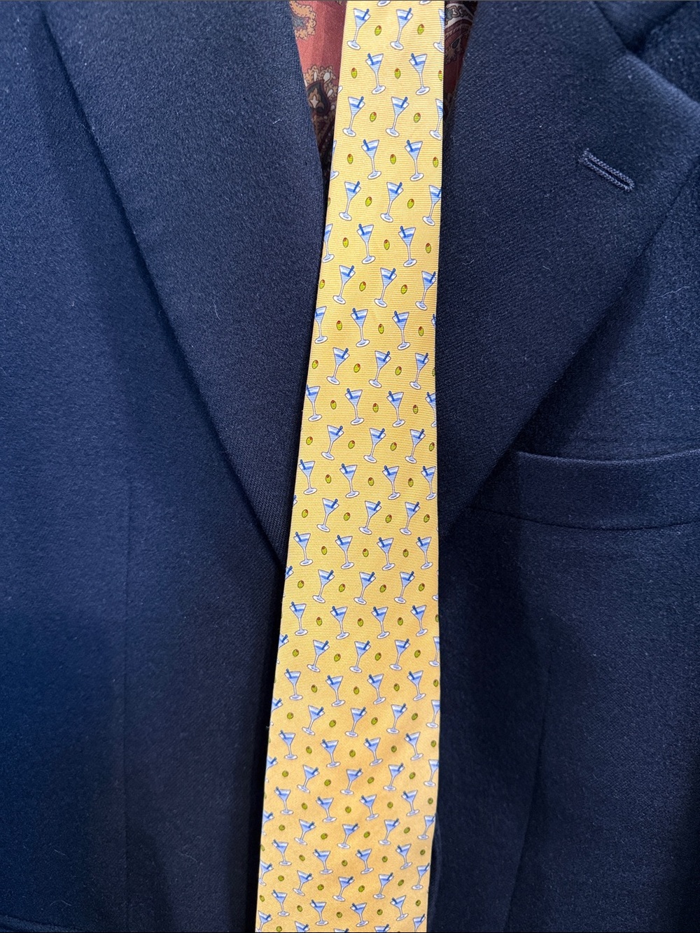 Brooks Brothers Yellow Silk Tie with Blue Martini Motif